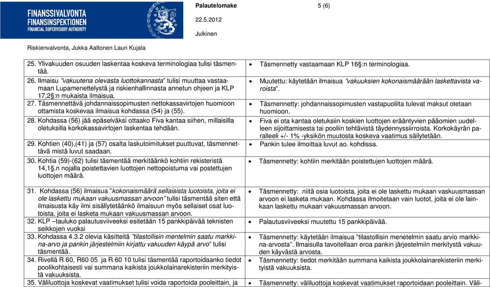 Täsmennettävä johdannaissopimusten nettokassavirtojen huomioon ottamista koskevaa ilmaisua kohdassa (54) ja (55). 28.