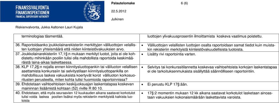 KLP 17,2 :n nojalla ennen kiinnitysluottopankin tai väliluoton velallisen asettamista konkurssiin tai selvitystilaan kiinnitysluottopankilla on mahdollisuus laskea vakuuksista koertyvät korot