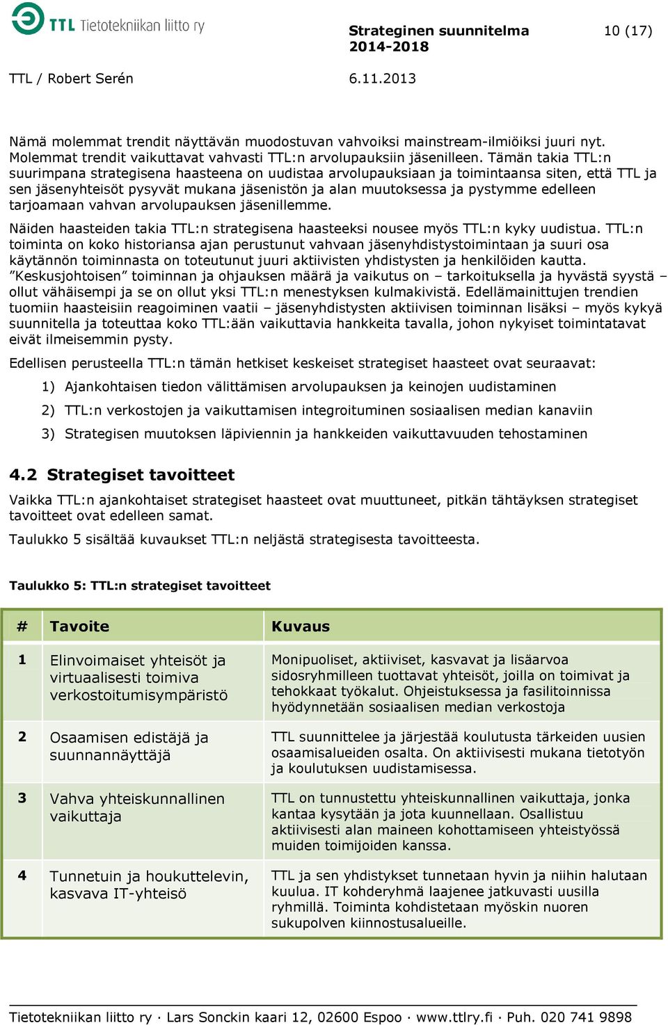 tarjoamaan vahvan arvolupauksen jäsenillemme. Näiden haasteiden takia TTL:n strategisena haasteeksi nousee myös TTL:n kyky uudistua.