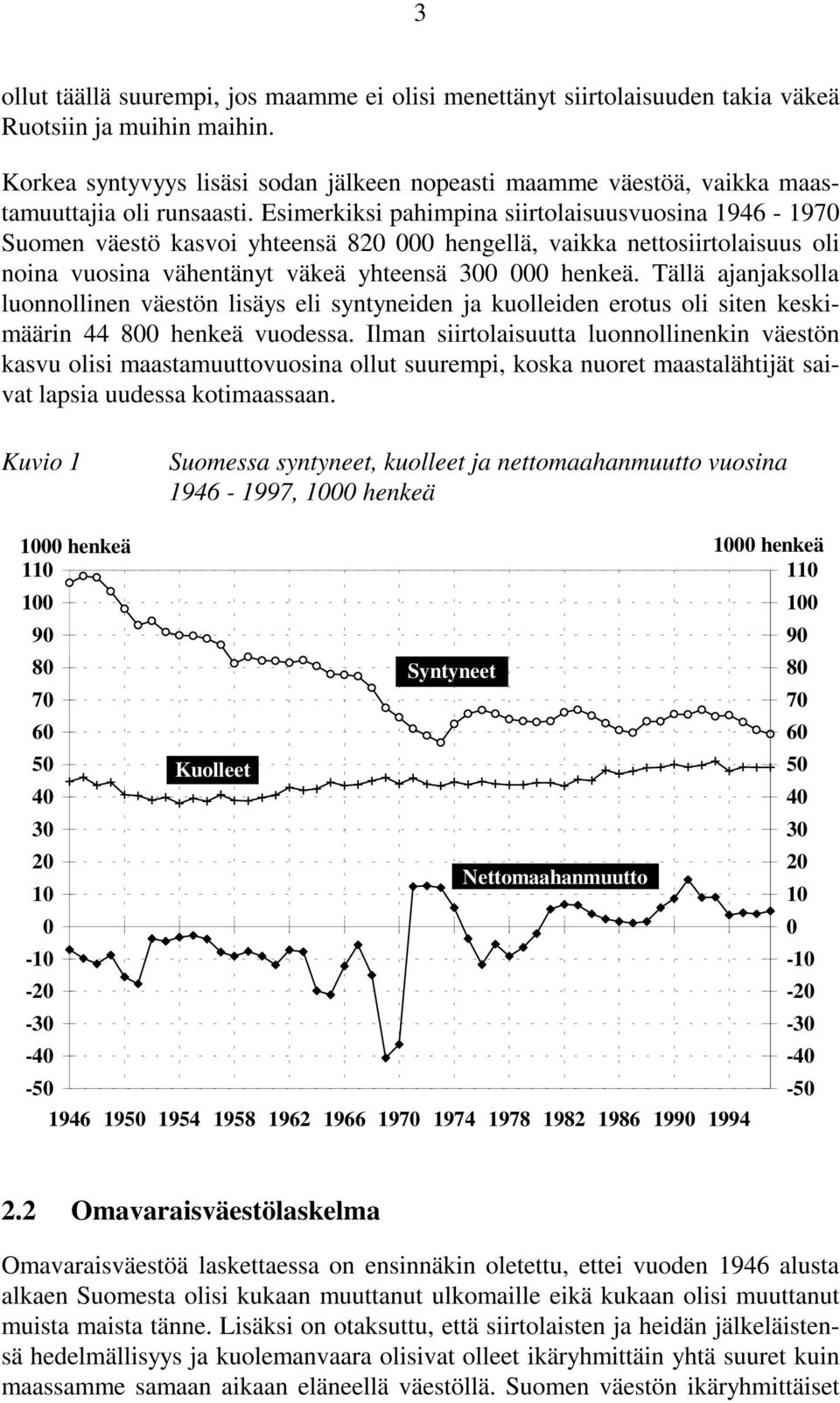 Esimerkiksi pahimpina siirtolaisuusvuosina 1946-197 Suomen väestö kasvoi yhteensä 82 hengellä, vaikka nettosiirtolaisuus oli noina vuosina vähentänyt väkeä yhteensä 3 henkeä.