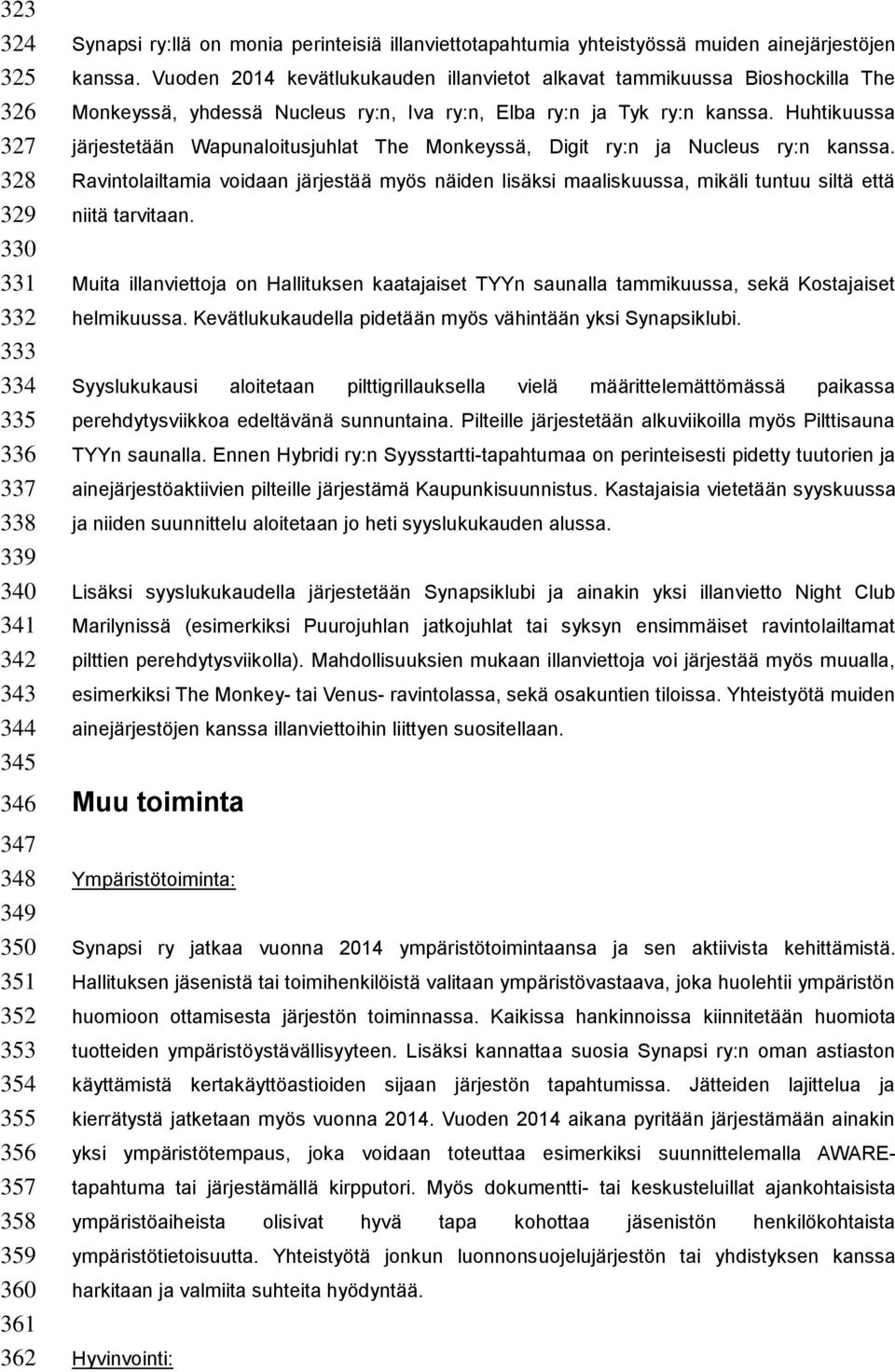 Vuoden 2014 kevätlukukauden illanvietot alkavat tammikuussa Bioshockilla The Monkeyssä, yhdessä Nucleus ry:n, Iva ry:n, Elba ry:n ja Tyk ry:n kanssa.