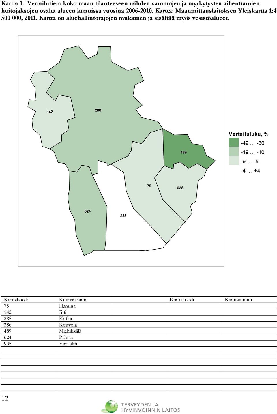 vuosina 2006-2010. Kartta: Maanmittauslaitoksen Yleiskartta 1:4 500 000, 2011.