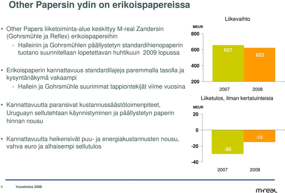 vakaampi - Hallein ja Gohrsmühle suurimmat tappiontekijät viime vuosina 4 2 27 28 Kannattavuutta paransivat kustannussäästötoimenpiteet, Uruguayn sellutehtaan käynnistyminen ja