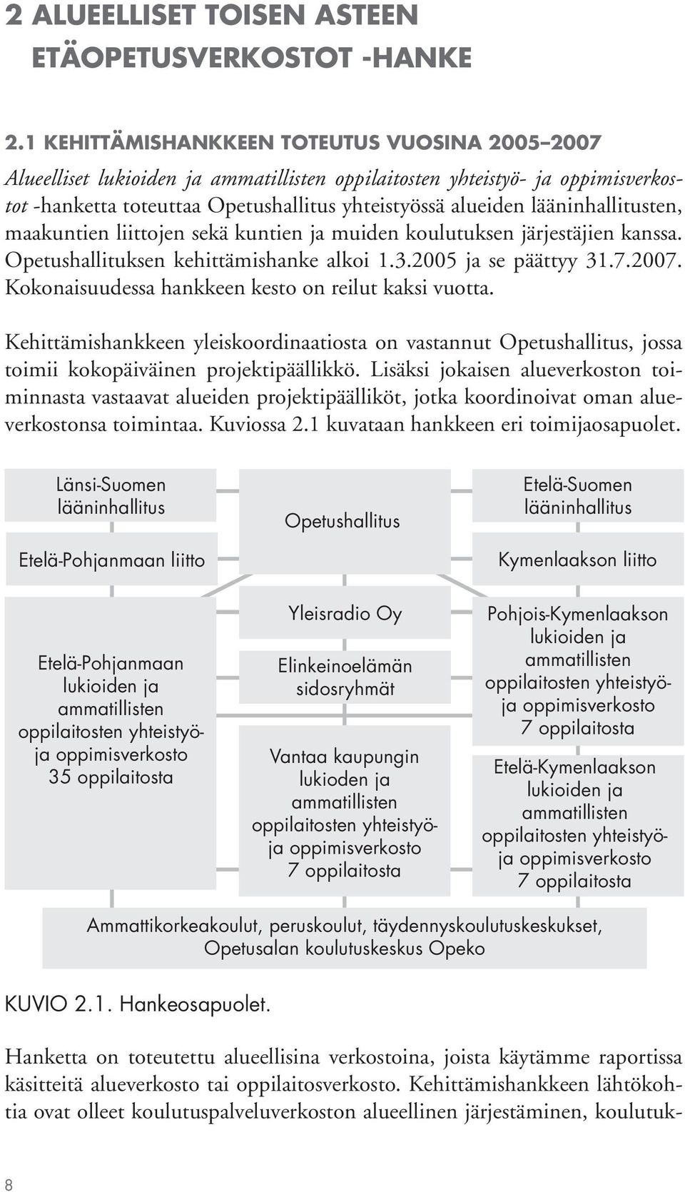 lääninhallitusten, maakuntien liittojen sekä kuntien ja muiden koulutuksen järjestäjien kanssa. Opetushallituksen kehittämishanke alkoi 1.3.2005 ja se päättyy 31.7.2007.