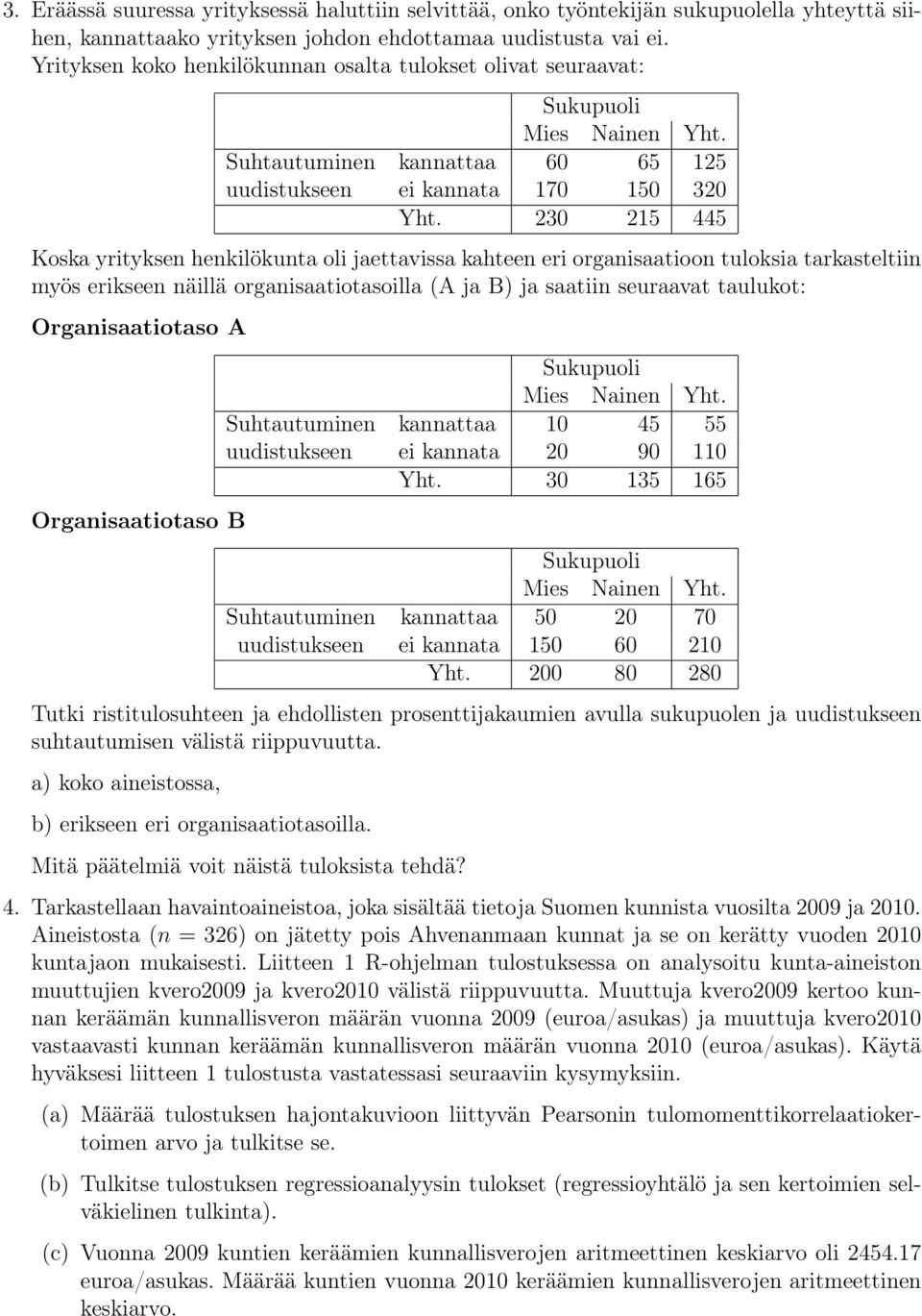 230 215 445 Koska yrityksen henkilökunta oli jaettavissa kahteen eri organisaatioon tuloksia tarkasteltiin myös erikseen näillä organisaatiotasoilla (A ja B) ja saatiin seuraavat taulukot: