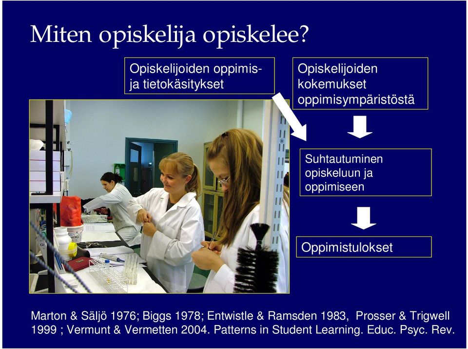 oppimisympäristöstä Suhtautuminen opiskeluun ja oppimiseen Oppimistulokset Marton
