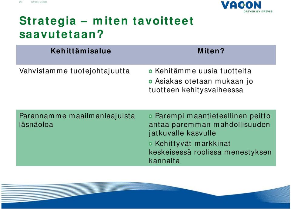 kehitysvaiheessa Parannamme maailmanlaajuista läsnäoloa Parempi maantieteellinen peitto