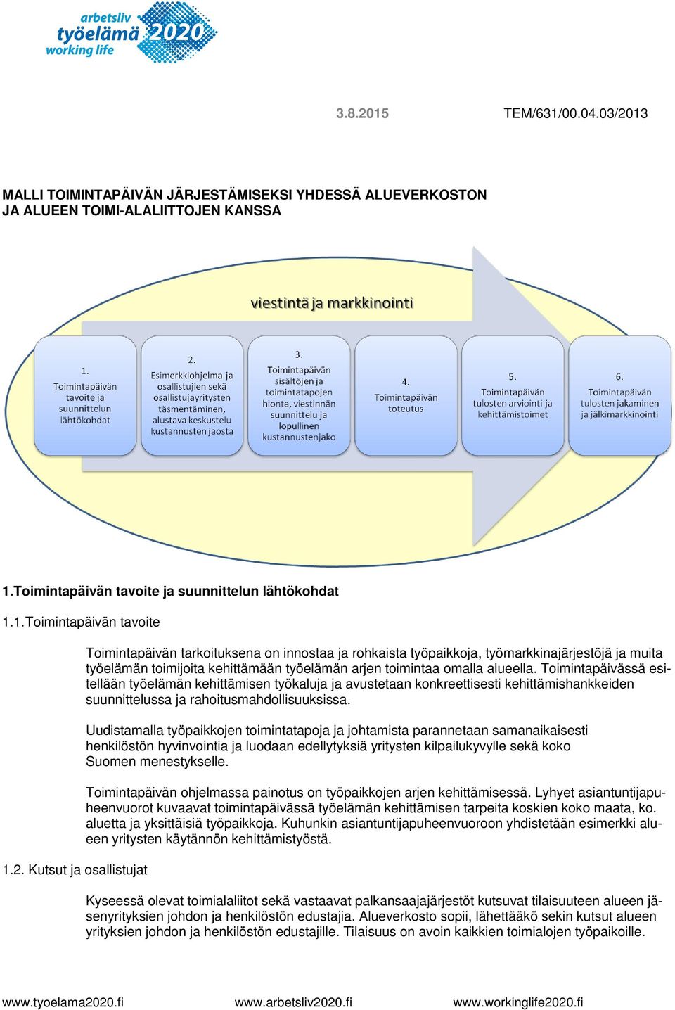 Toimintapäivässä esitellään työelämän kehittämisen työkaluja ja avustetaan konkreettisesti kehittämishankkeiden suunnittelussa ja rahoitusmahdollisuuksissa.