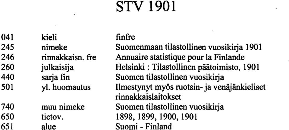 alue fnfre Suomenmaan tlastollnen vuoskrja 0 Annuare statstque pour la Fnlande