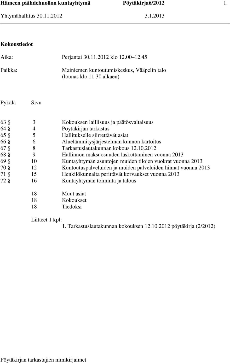 Tarkastuslautakunnan kokous 12.10.
