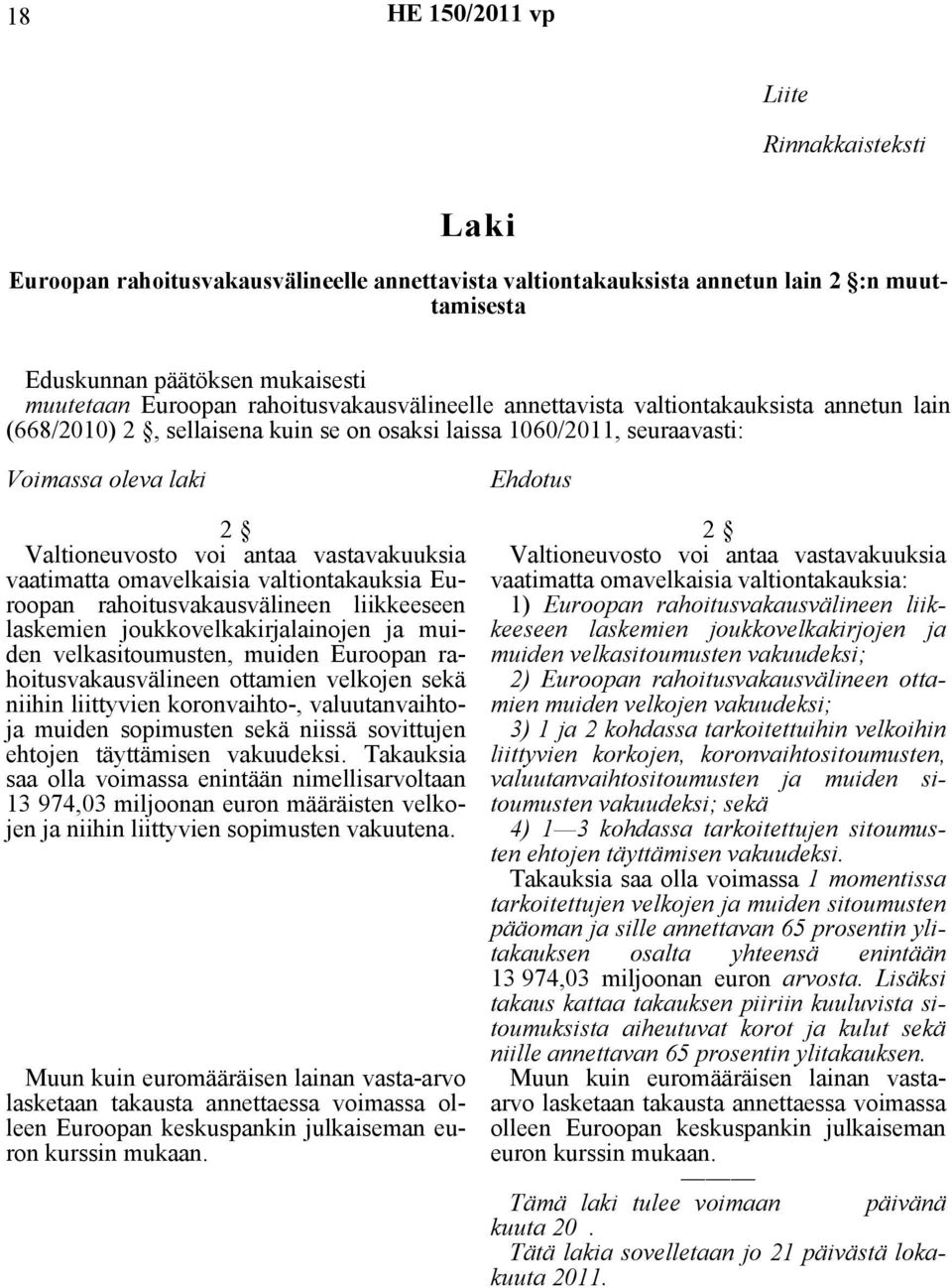 vastavakuuksia vaatimatta omavelkaisia valtiontakauksia Euroopan rahoitusvakausvälineen liikkeeseen laskemien joukkovelkakirjalainojen ja muiden velkasitoumusten, muiden Euroopan