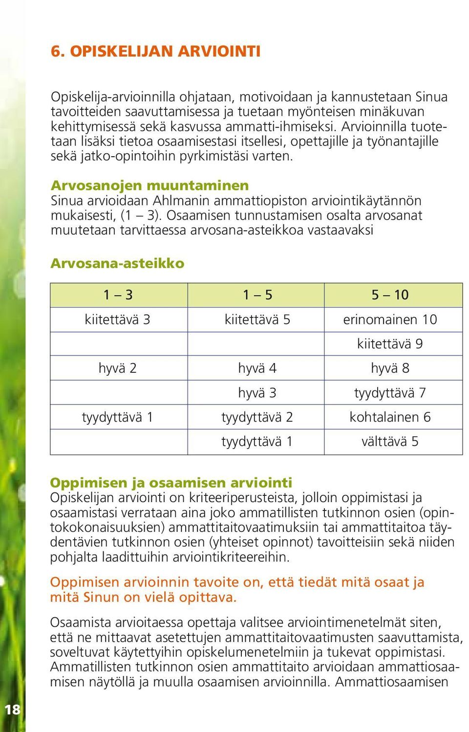 Arvosanojen muuntaminen Sinua arvioidaan Ahlmanin ammattiopiston arviointikäytännön mukaisesti, (1 3).