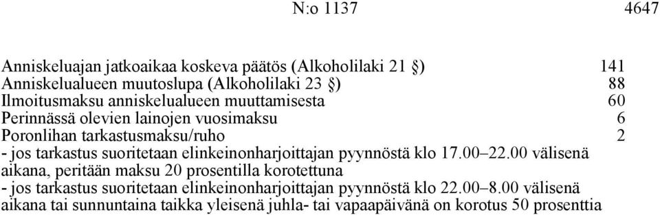 elinkeinonharjoittajan pyynnöstä klo 17.00 22.