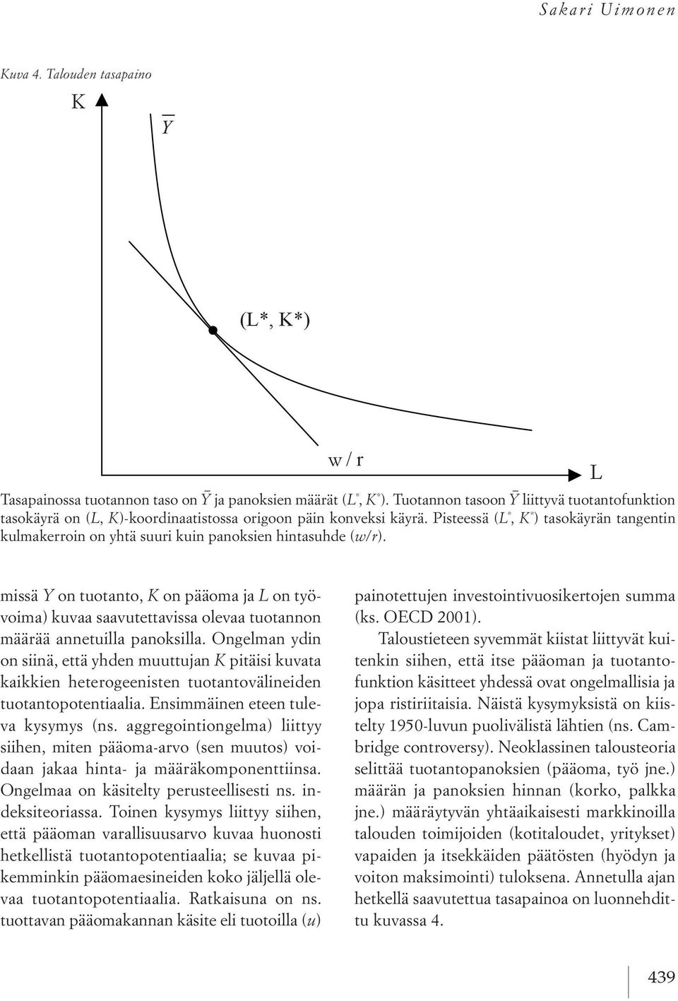 pisteessä (L *, K * )tasokäyrän tangentin kulmakerroin on yhtä suuri kuin panoksien hintasuhde (w/r).