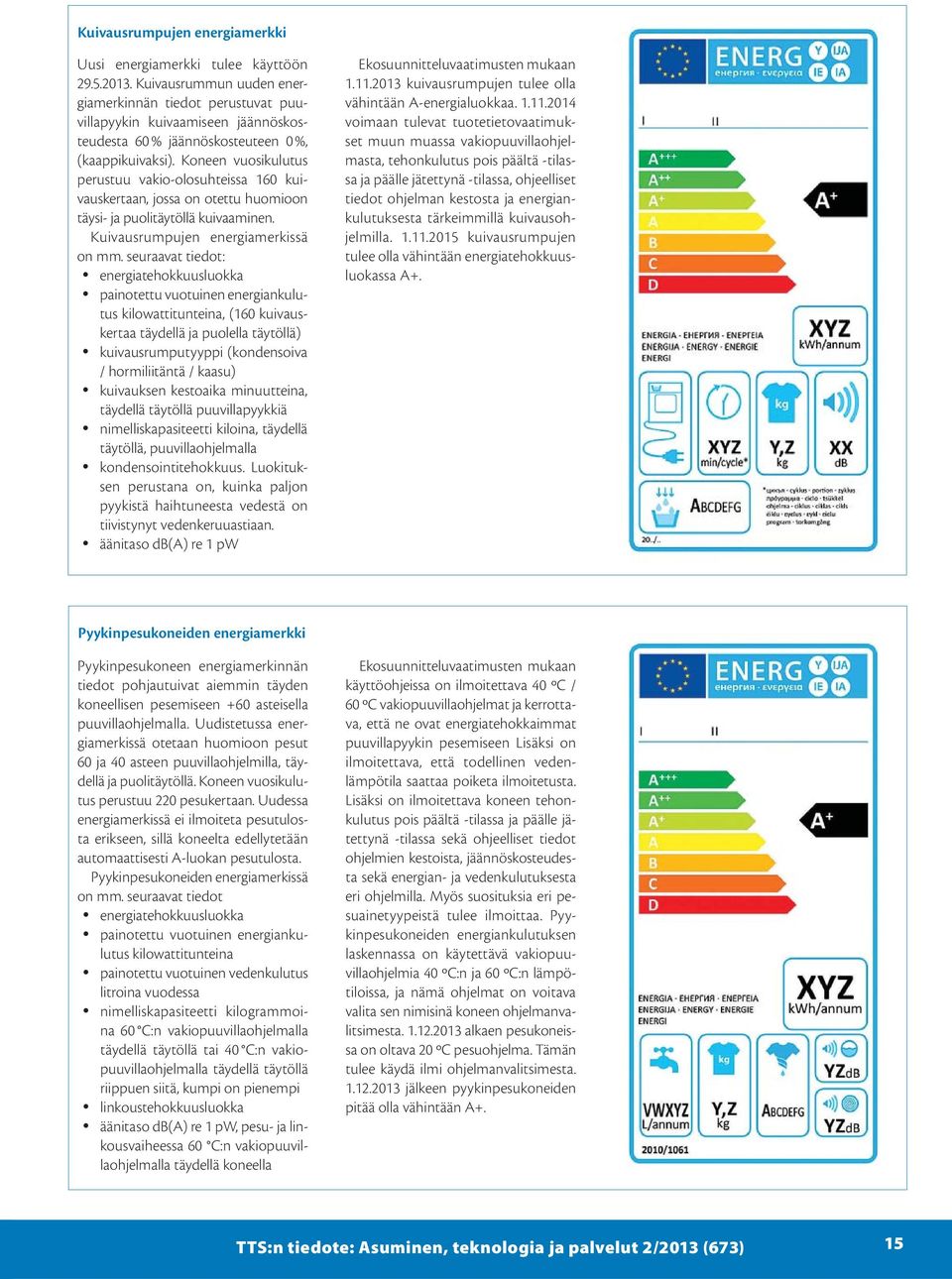 Koneen vuosikulutus perustuu vakio-olosuhteissa 160 kuivauskertaan, jossa on otettu huomioon täysi- ja puolitäytöllä kuivaaminen. Kuivausrumpujen energiamerkissä on mm.