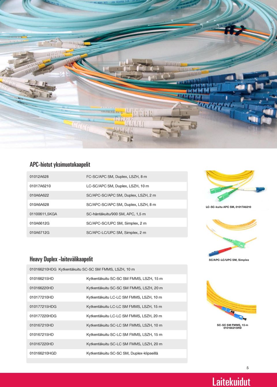 -laitevälikaapelit SC/APC-LC/UPC SM, Simplex 010166210HDG Kytkentäkuitu SC-SC SM FMMS, LSZH, 10 m 010166215HD 010166220HD 010177210HD 010177215HDG 010177220HDG 010167210HD 010167215HD 010167220HD