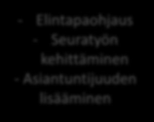 1.Lasten, nuorten ja perheiden hyvinvoinnin kehittäminen terveysliikunnan keinoin 2. Työhyvinvoinnin kehittäminen työpaikan terveysliikuntamalleja hyödyntäen 3.