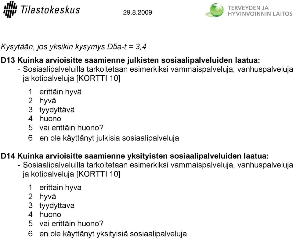 6 en ole käyttänyt julkisia sosiaalipalveluja D14 Kuinka arvioisitte saamienne yksityisten sosiaalipalveluiden laatua: - Sosiaalipalveluilla tarkoitetaan  6