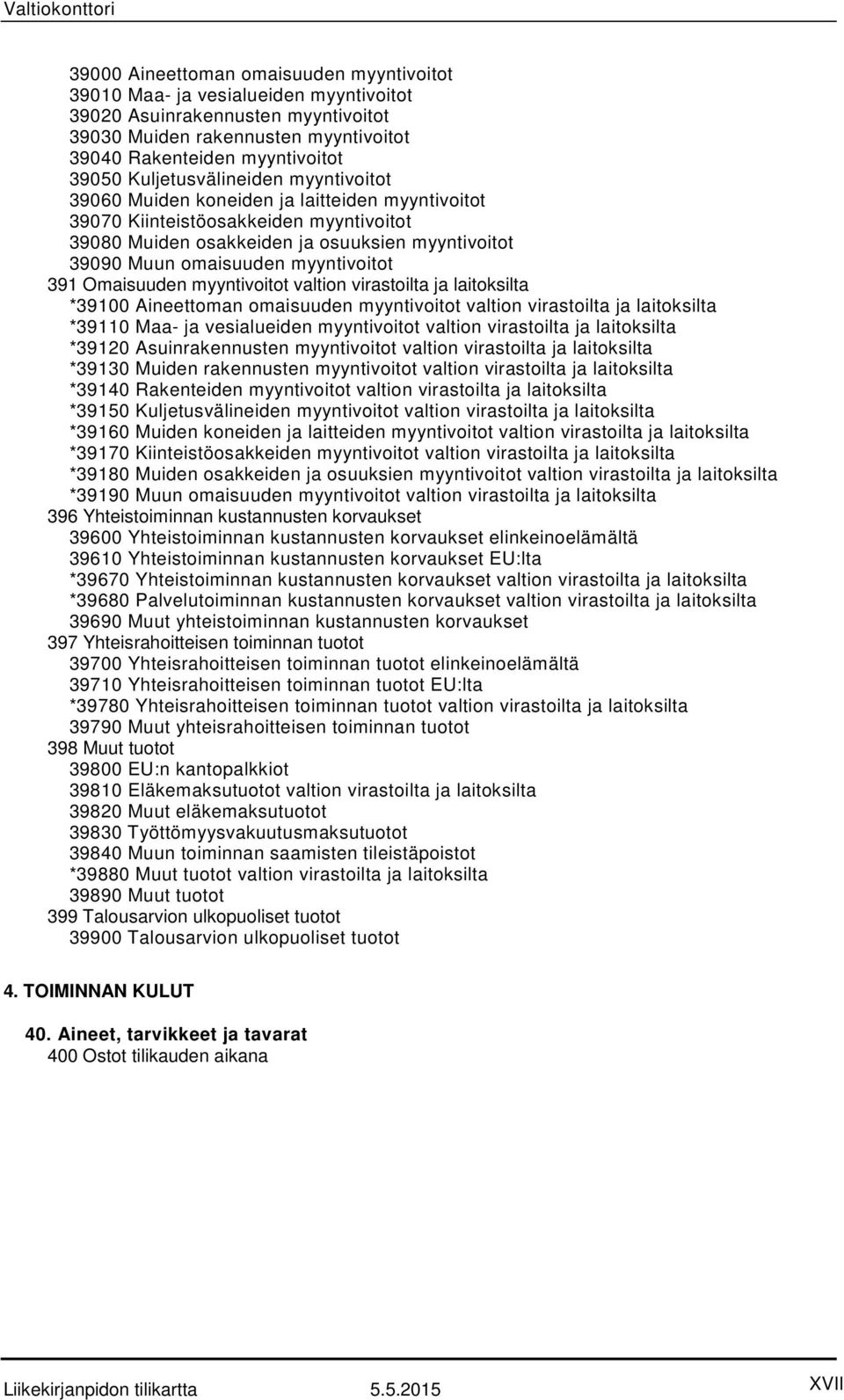 myyntivoitot 391 Omaisuuden myyntivoitot valtion virastoilta ja laitoksilta *39100 Aineettoman omaisuuden myyntivoitot valtion virastoilta ja laitoksilta *39110 Maa- ja vesialueiden myyntivoitot