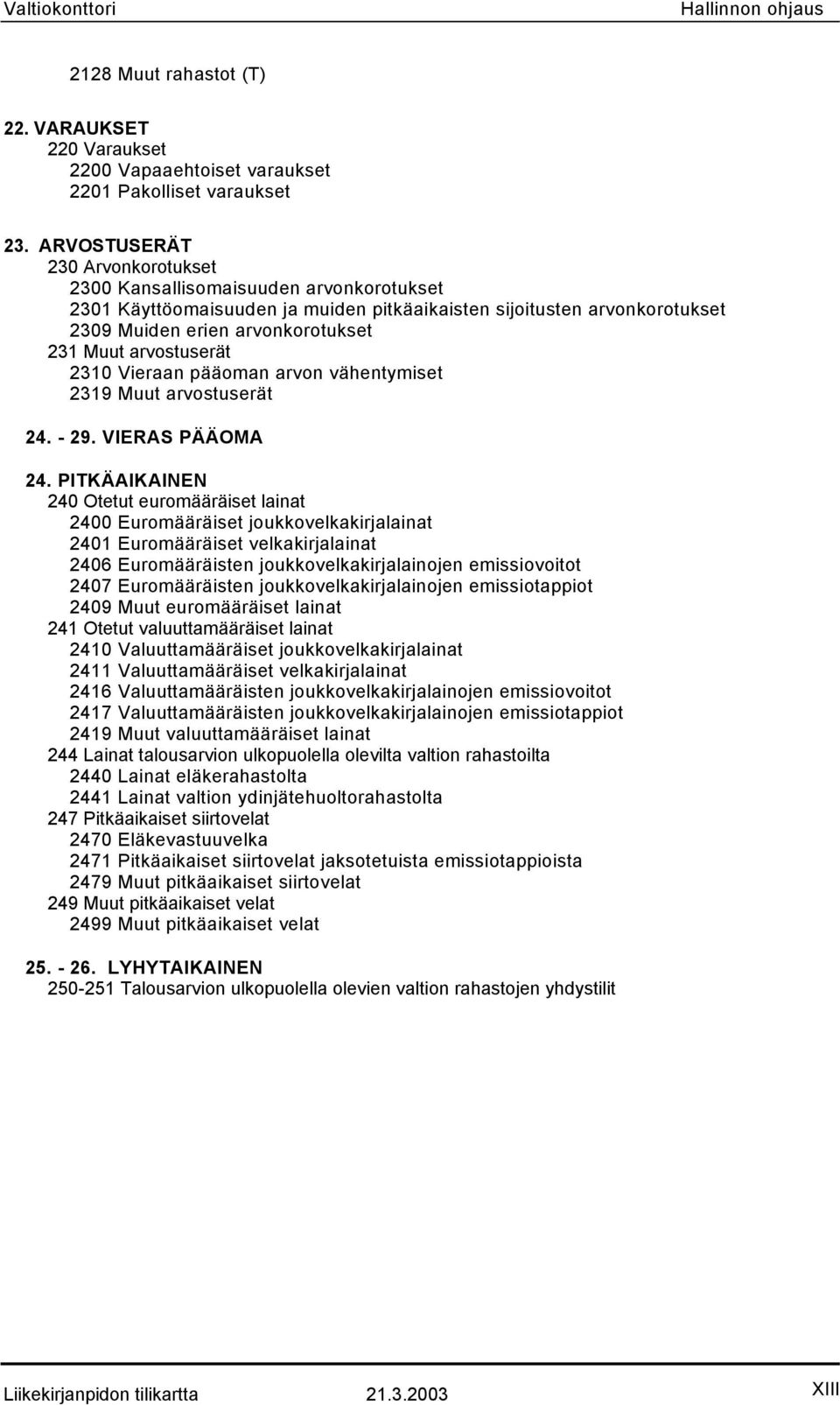 arvostuserät 2310 Vieraan pääoman arvon vähentymiset 2319 Muut arvostuserät 24. - 29. VIERAS PÄÄOMA 24.