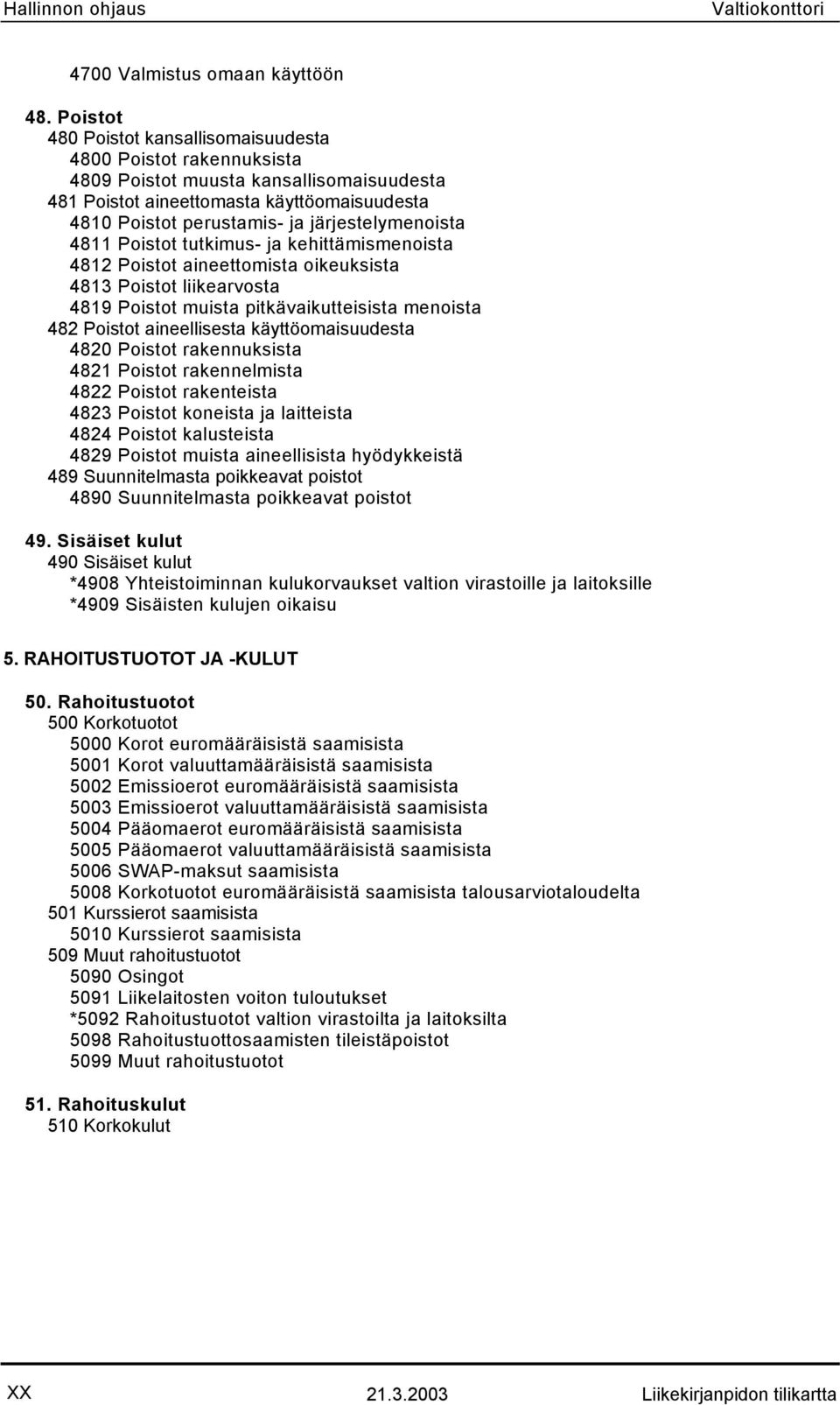 järjestelymenoista 4811 Poistot tutkimus- ja kehittämismenoista 4812 Poistot aineettomista oikeuksista 4813 Poistot liikearvosta 4819 Poistot muista pitkävaikutteisista menoista 482 Poistot