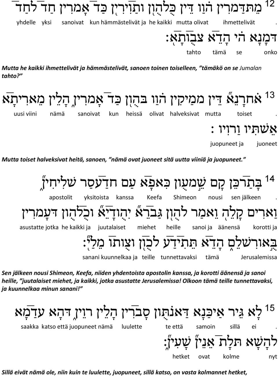13 א חרנ א ד ין ממ יקין ה ו ו בה ו ן כ ד אמרין הל ין מ ארית א uusi viini nämä sanoivat kun heissä olivat halveksivat mutta toiset.