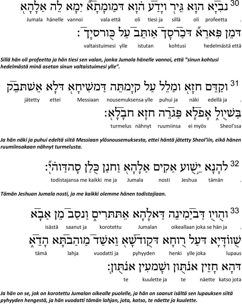 minä asetan sinun valtaistuimesi ylle. וק ד ם חזא ומ ל ל ע ל קימת ה ד משיחא דלא א שתב ק jätetty ettei Messiaan nousemuksensa ylle puhui ja näki edellä ja.