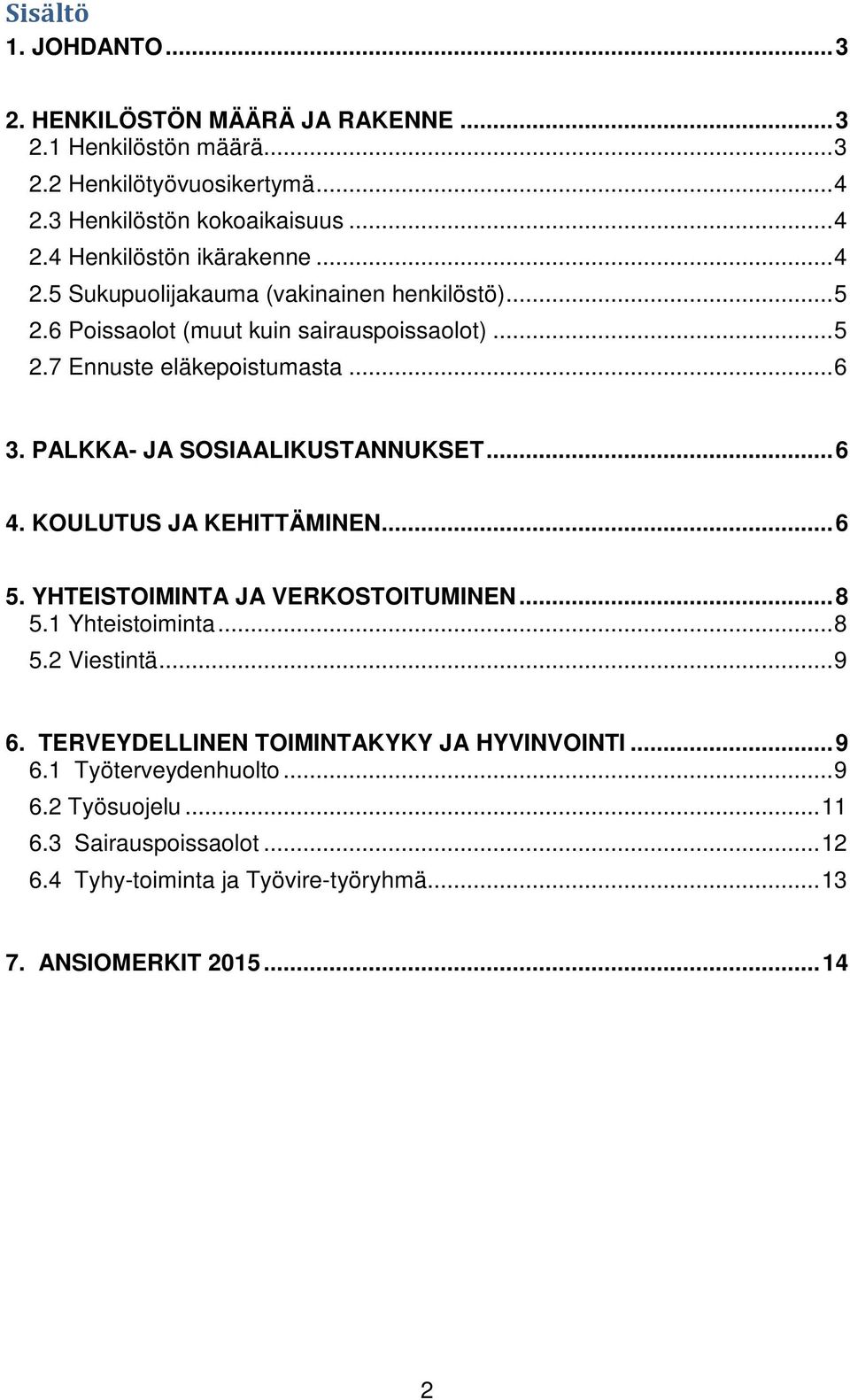 PALKKA- JA SOSIAALIKUSTANNUKSET... 6 4. KOULUTUS JA KEHITTÄMINEN... 6 5. YHTEISTOIMINTA JA VERKOSTOITUMINEN... 8 5.1 Yhteistoiminta... 8 5.2 Viestintä... 9 6.