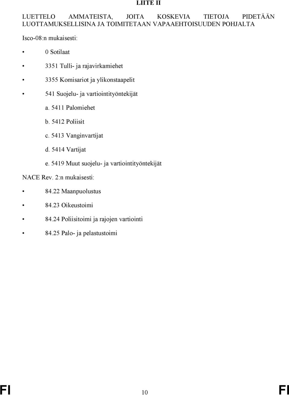 vartiointityöntekijät a. 5411 Palomiehet b. 5412 Poliisit c. 5413 Vanginvartijat d. 5414 Vartijat e.