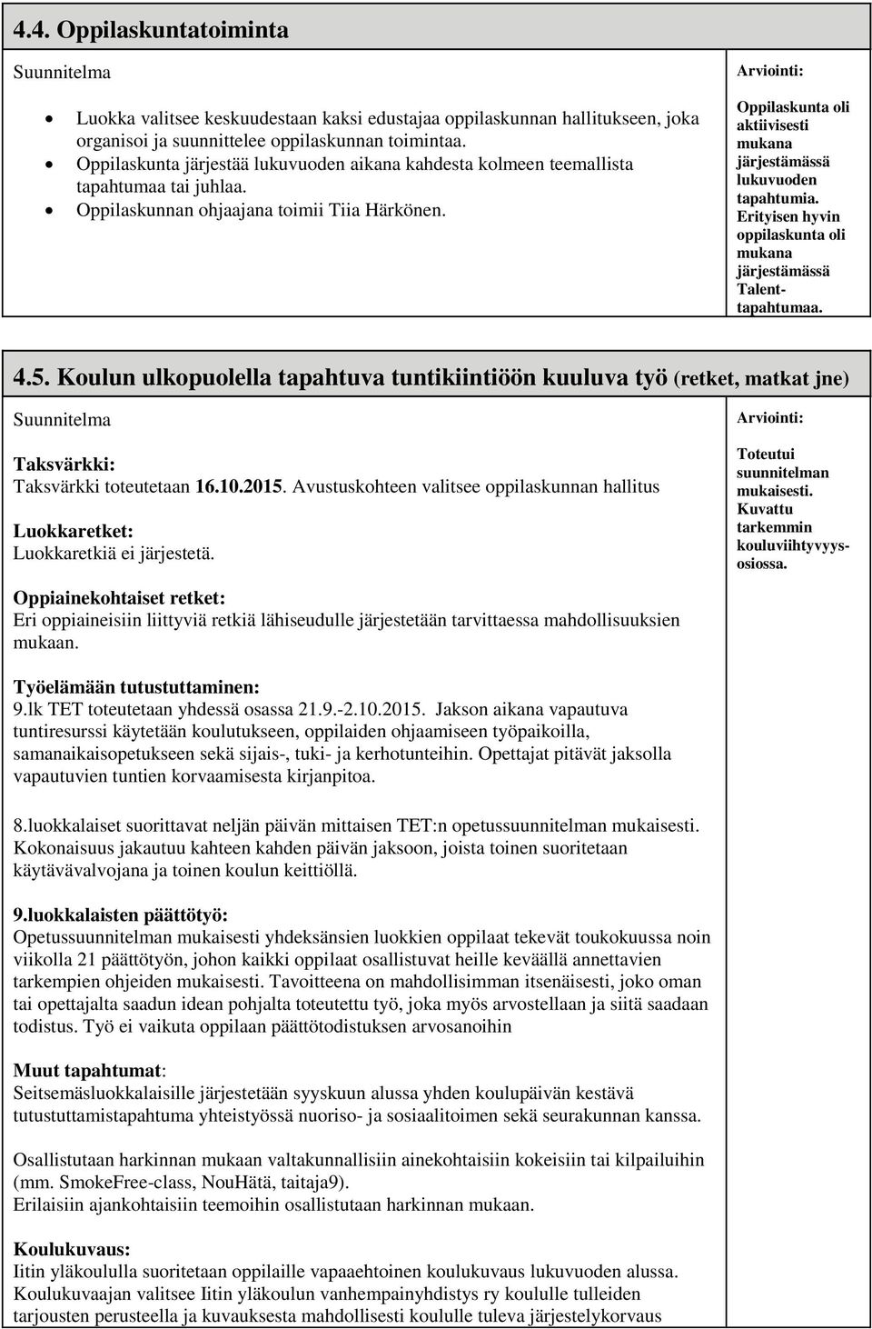 Oppilaskunta oli aktiivisesti mukana järjestämässä lukuvuoden tapahtumia. Erityisen hyvin oppilaskunta oli mukana järjestämässä Talenttapahtumaa. 4.5.