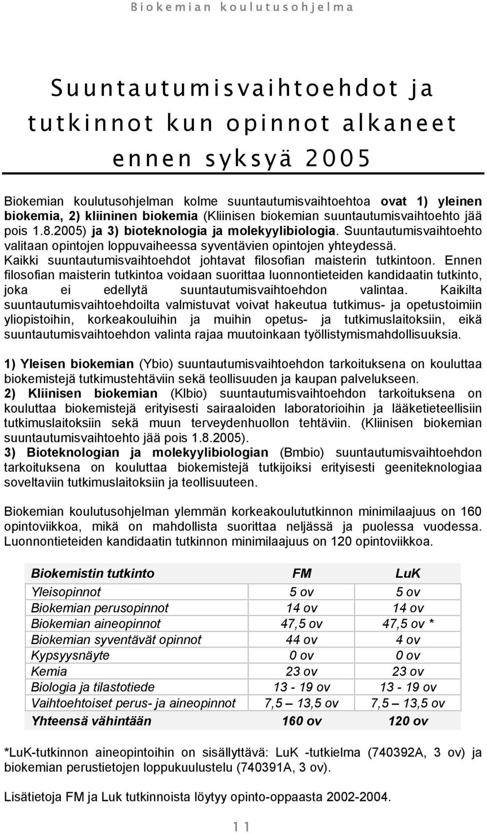 Kaikki suuntautumisvaihtoehdot johtavat filosofian maisterin tutkintoon.