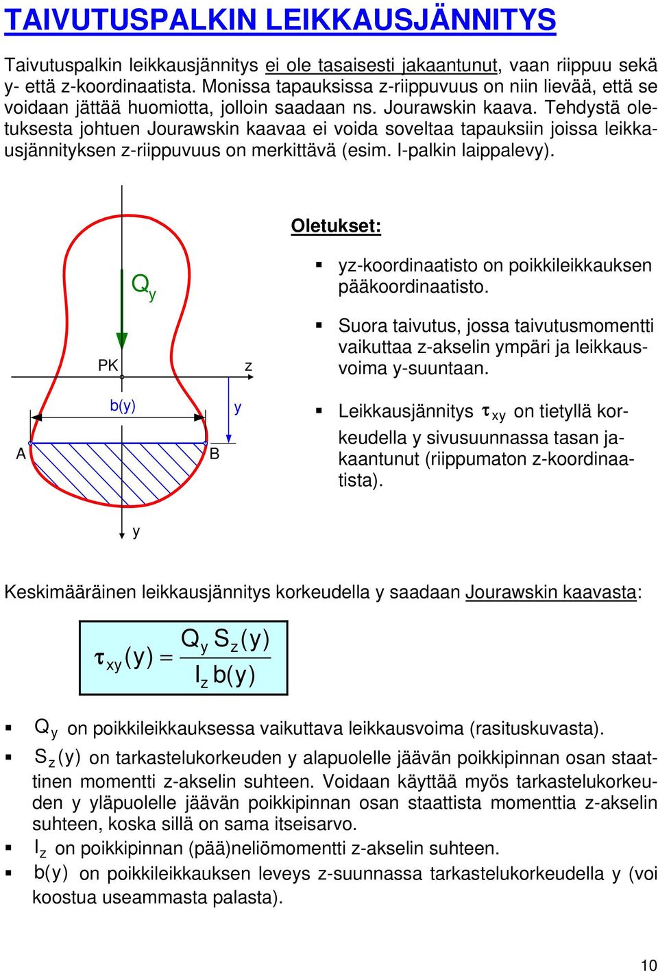 Tehdsä oleuksesa johuen Jourawskin kaaaa ei oida soelaa apauksiin joissa leikkausjänniksen -riippuuus on merkiää (esim. -palkin laippale).