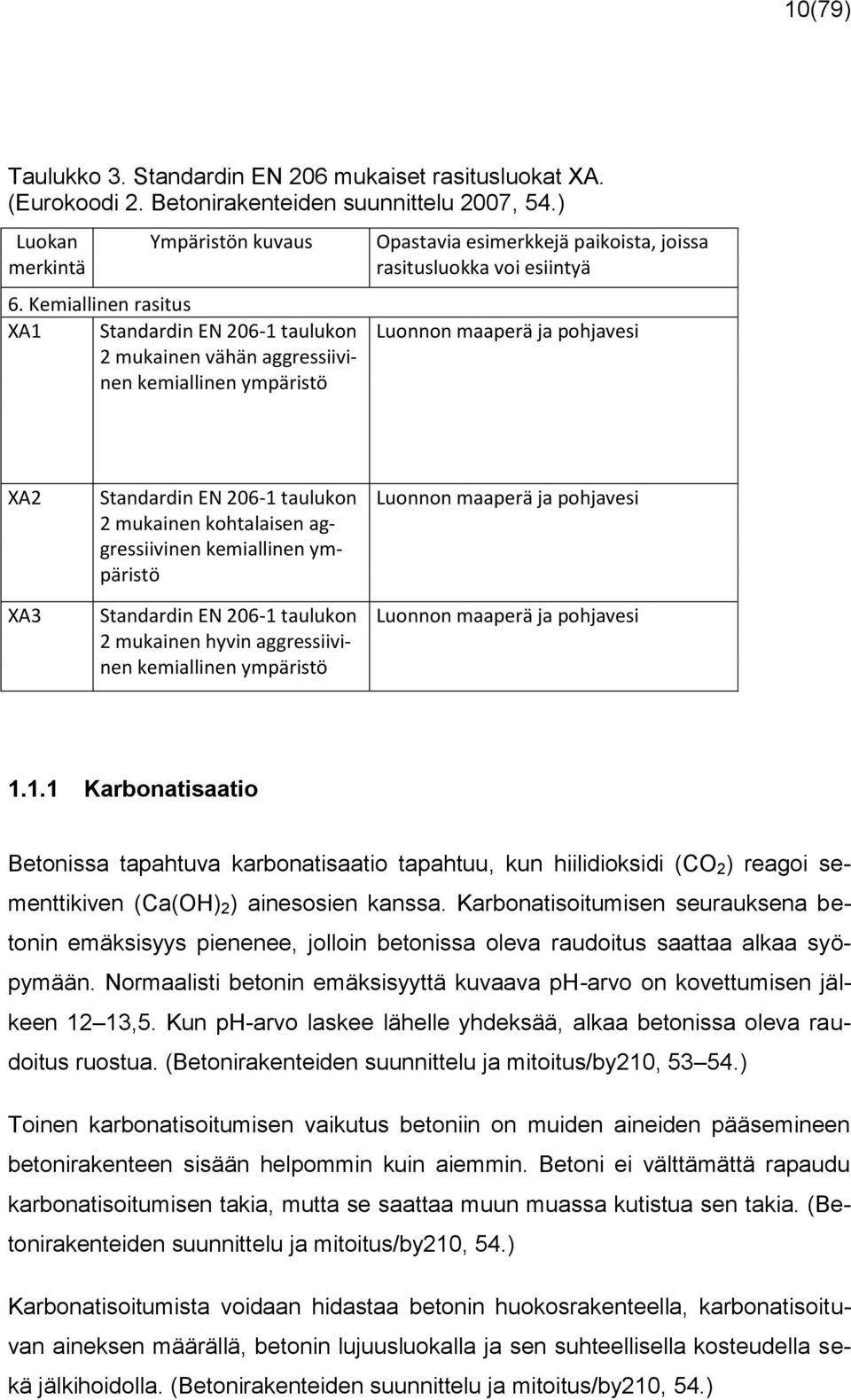 pohjavesi XA2 XA3 Standardin EN 206-1 taulukon 2 mukainen kohtalaisen aggressiivinen kemiallinen ympäristö Standardin EN 206-1 taulukon 2 mukainen hyvin aggressiivinen kemiallinen ympäristö Luonnon