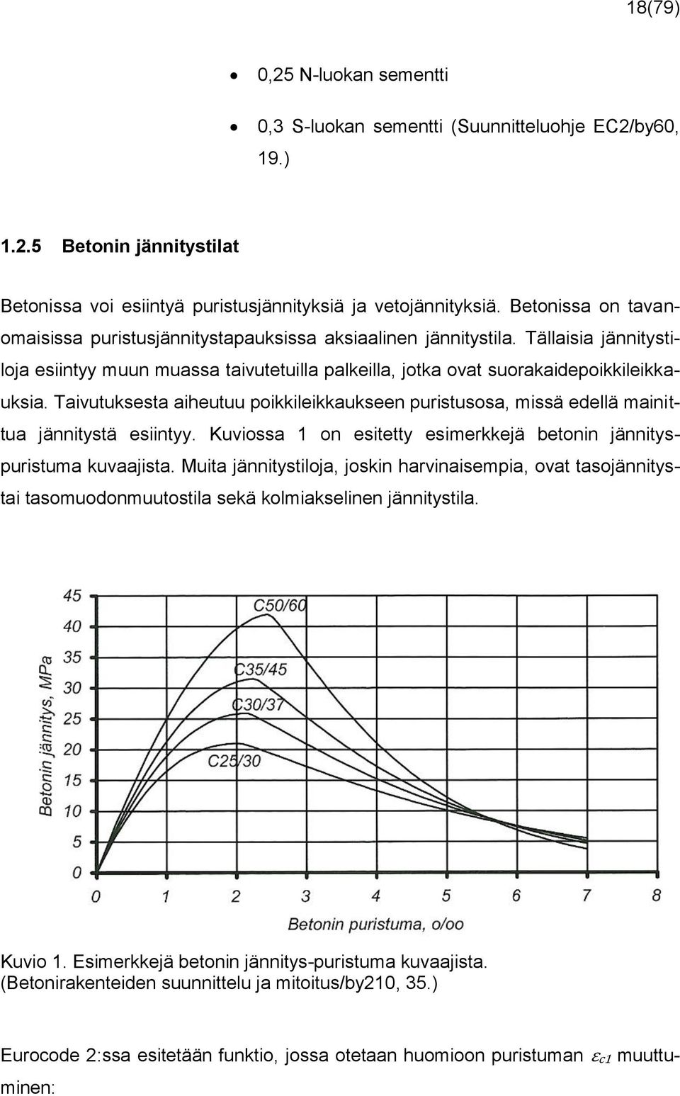 Taivutuksesta aiheutuu poikkileikkaukseen puristusosa, missä edellä mainittua jännitystä esiintyy. Kuviossa 1 on esitetty esimerkkejä betonin jännityspuristuma kuvaajista.