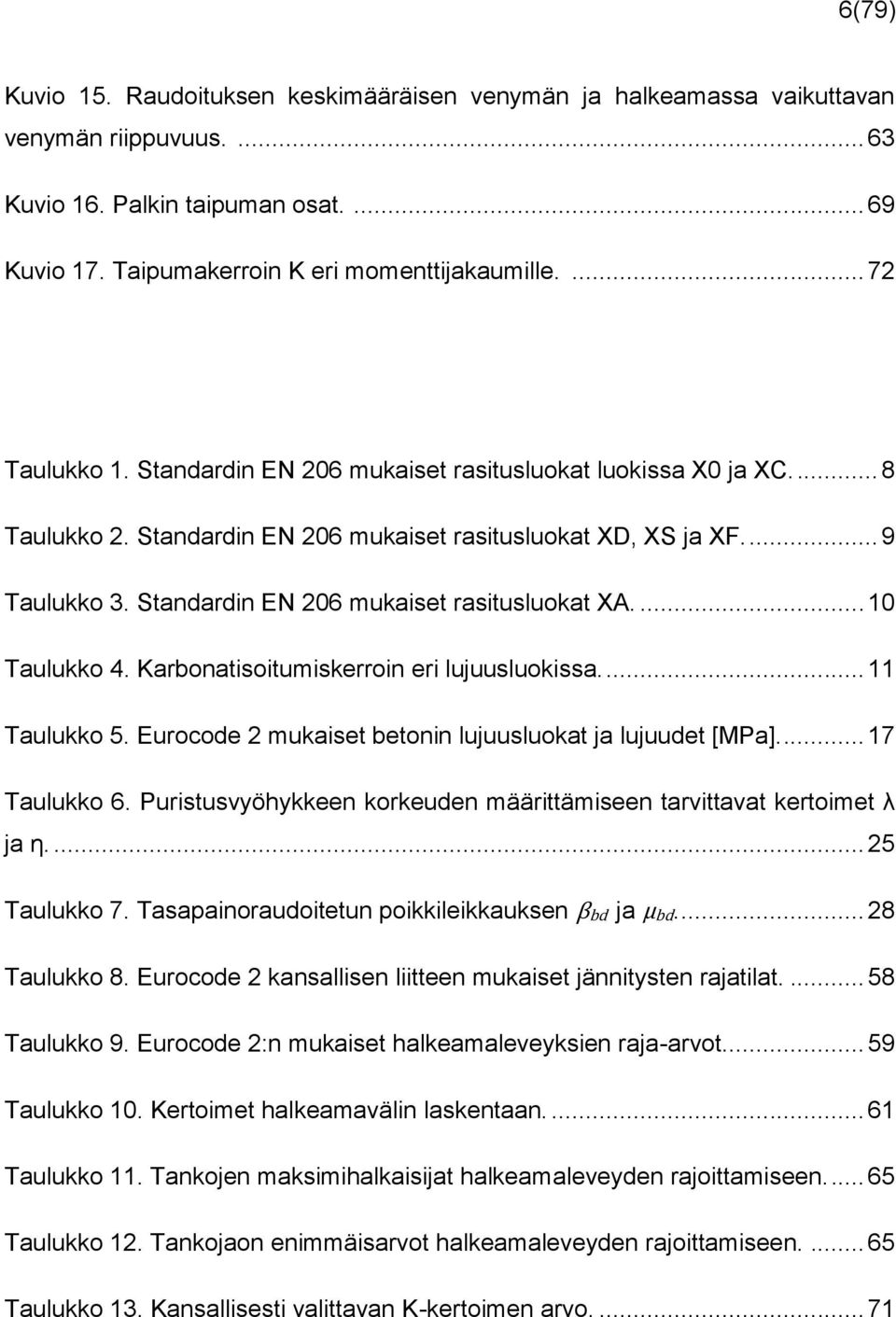 Standardin EN 206 mukaiset rasitusluokat XA.... 10 Taulukko 4. Karbonatisoitumiskerroin eri lujuusluokissa.... 11 Taulukko 5. Eurocode 2 mukaiset betonin lujuusluokat ja lujuudet [MPa]... 17 Taulukko 6.