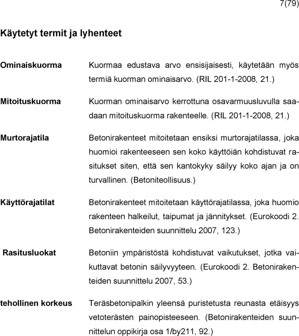 ) Kuorman ominaisarvo kerrottuna osavarmuusluvulla saadaan mitoituskuorma rakenteelle. (RIL 201-1-2008, 21.