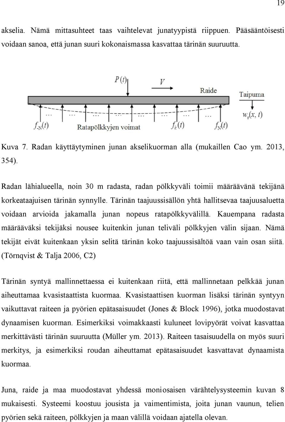 Tärinän taajuussisällön yhtä hallitsevaa taajuusaluetta voidaan arvioida jakamalla junan nopeus ratapölkkyvälillä.