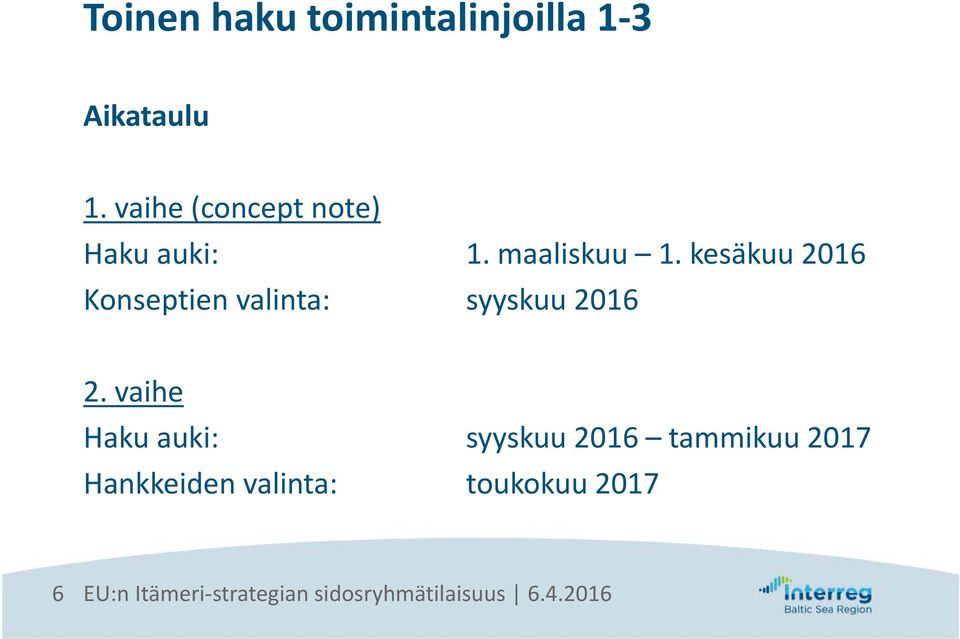 kesäkuu 2016 Konseptien valinta: syyskuu 2016 2.