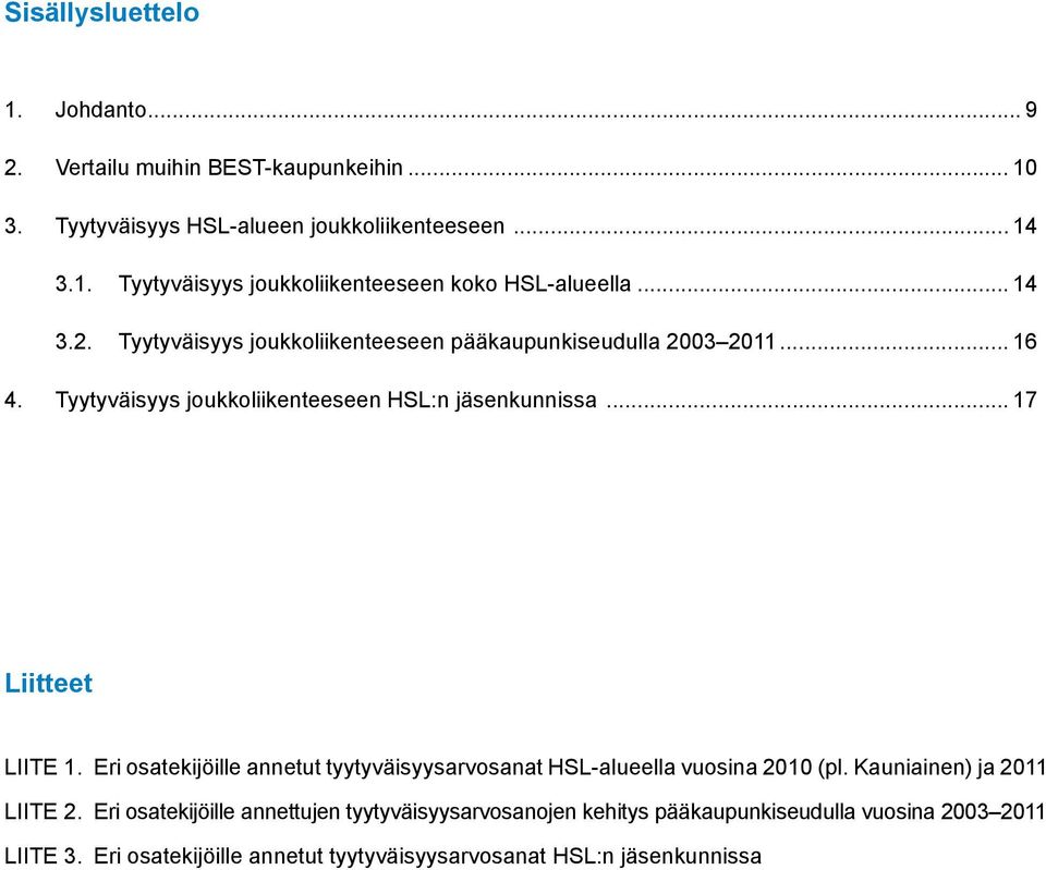 Eri osatekijöille annetut tyytyväisyysarvosanat HSL-alueella vuosina 2010 (pl. Kauniainen) ja 2011 LIITE 2.