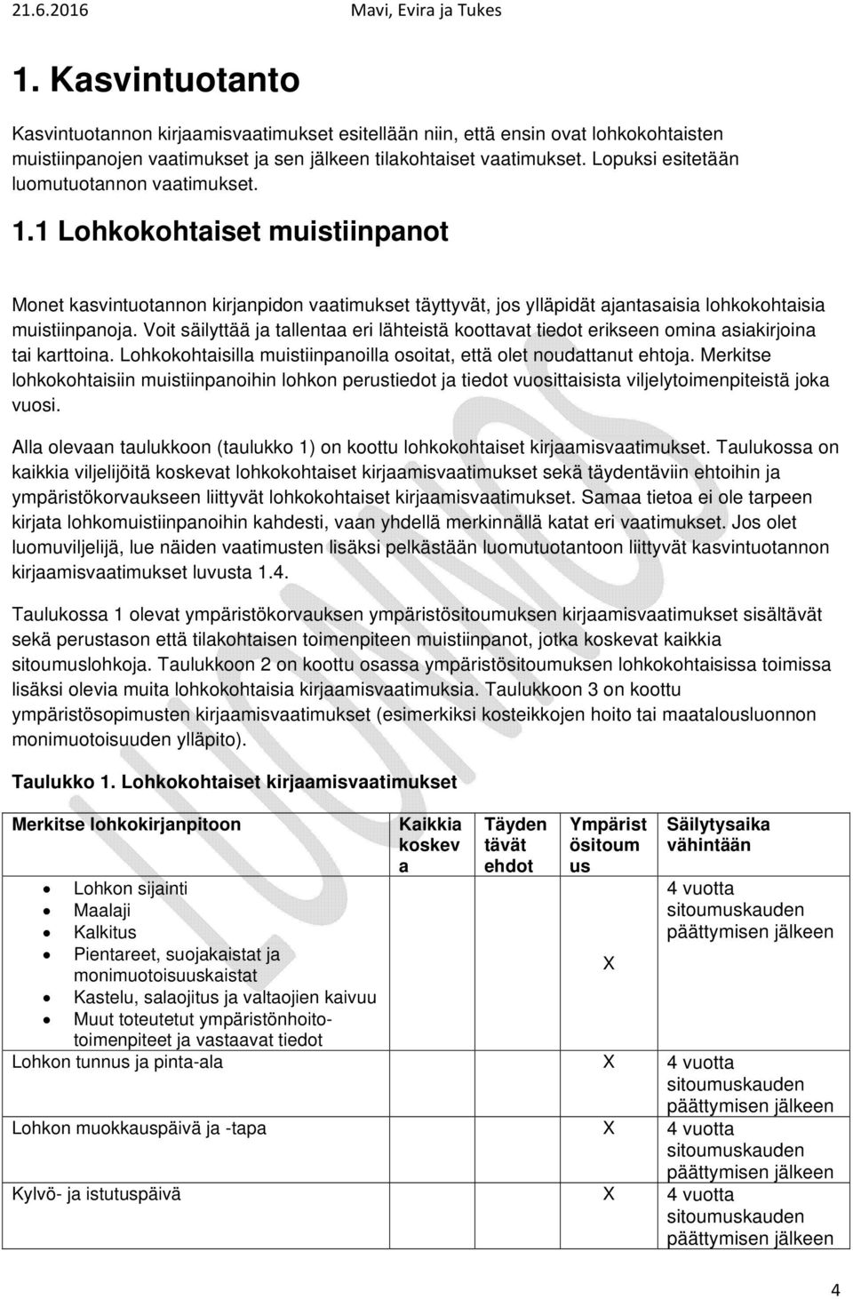 Voit säilyttää ja tallentaa eri lähteistä koottavat tiedot erikseen omina asiakirjoina tai karttoina. Lohkokohtaisilla muistiinpanoilla osoitat, että olet noudattanut ehtoja.