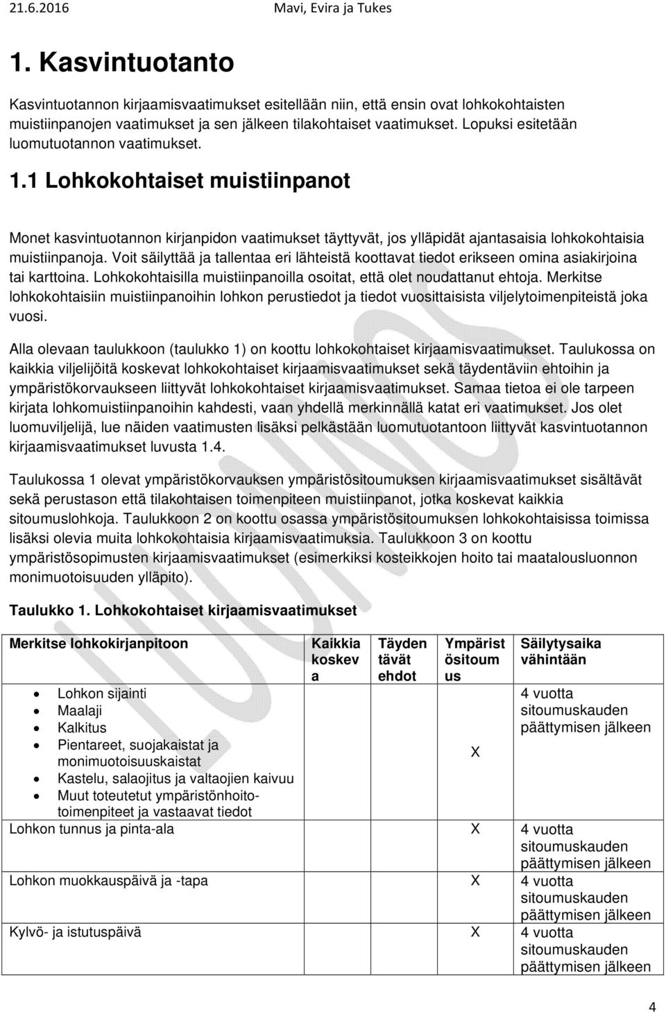 Voit säilyttää ja tallentaa eri lähteistä koottavat tiedot erikseen omina asiakirjoina tai karttoina. Lohkokohtaisilla muistiinpanoilla osoitat, että olet noudattanut ehtoja.