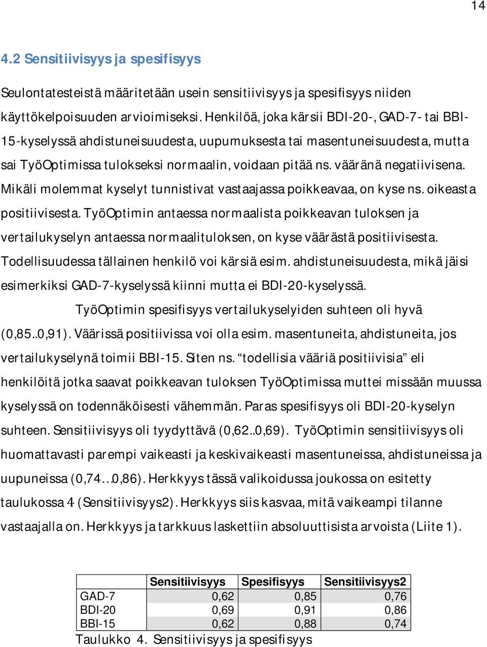 vääränä negatiivisena. Mikäli molemmat kyselyt tunnistivat vastaajassa poikkeavaa, on kyse ns. oikeasta positiivisesta.