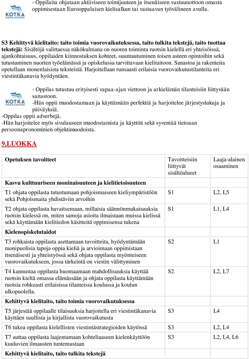 työelämässä ja opiskelussa tarvittavaan kielitaitoon. Sanastoa ja rakenteita opetellaan monenlaisista teksteistä.