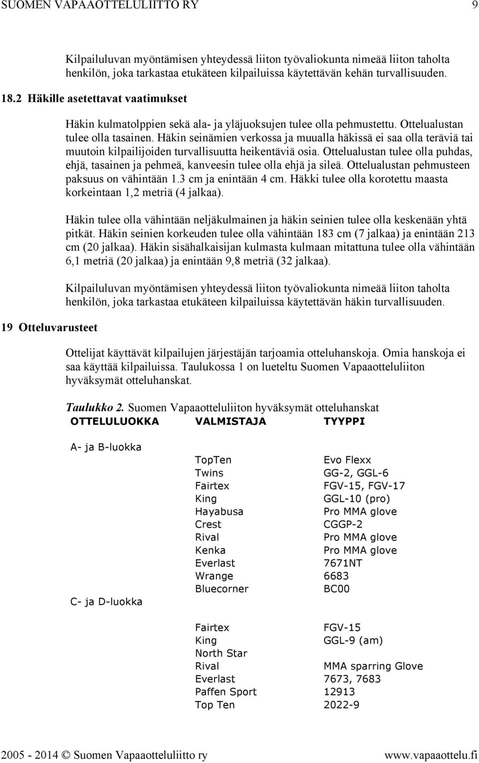 Häkin seinämien verkossa ja muualla häkissä ei saa olla teräviä tai muutoin kilpailijoiden turvallisuutta heikentäviä osia.