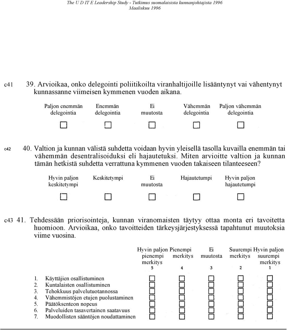 Paljon enemmän Enemmän Ei Vähemmän Paljon vähemmän delegointia delegointia muutosta delegointia delegointia c42 40.