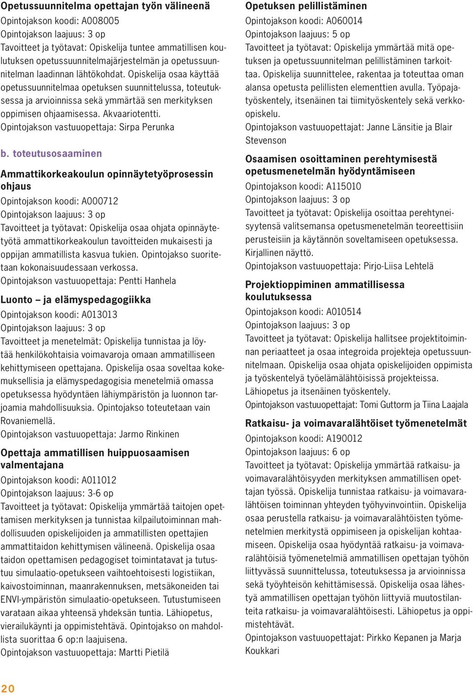 Opintojakson vastuuopettaja: Sirpa Perunka b.