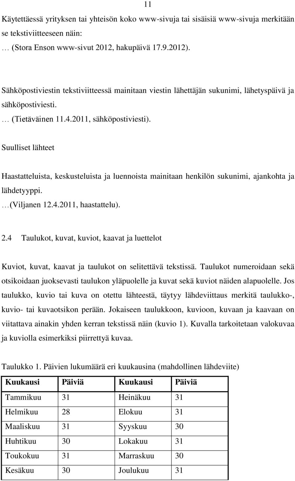 Suulliset lähteet Haastatteluista, keskusteluista ja luennoista mainitaan henkilön sukunimi, ajankohta ja lähdetyyppi. (Viljanen 12.4.2011, haastattelu). 2.