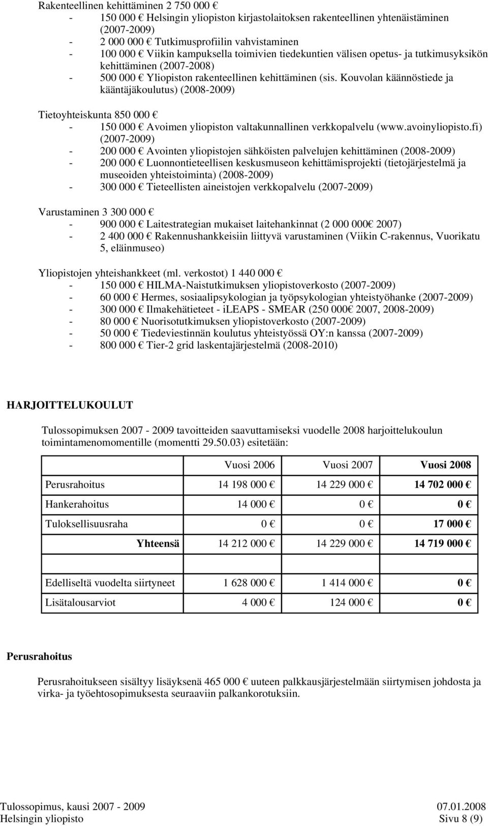 Kouvolan käännöstiede ja kääntäjäkoulutus) (2008-2009) Tietoyhteiskunta 850 000-150 000 Avoimen yliopiston valtakunnallinen verkkopalvelu (www.avoinyliopisto.