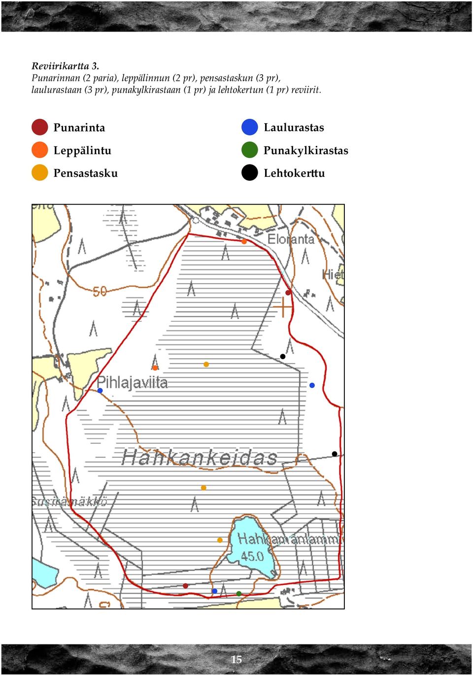 pr), laulurastaan (3 pr), punakylkirastaan (1 pr) ja