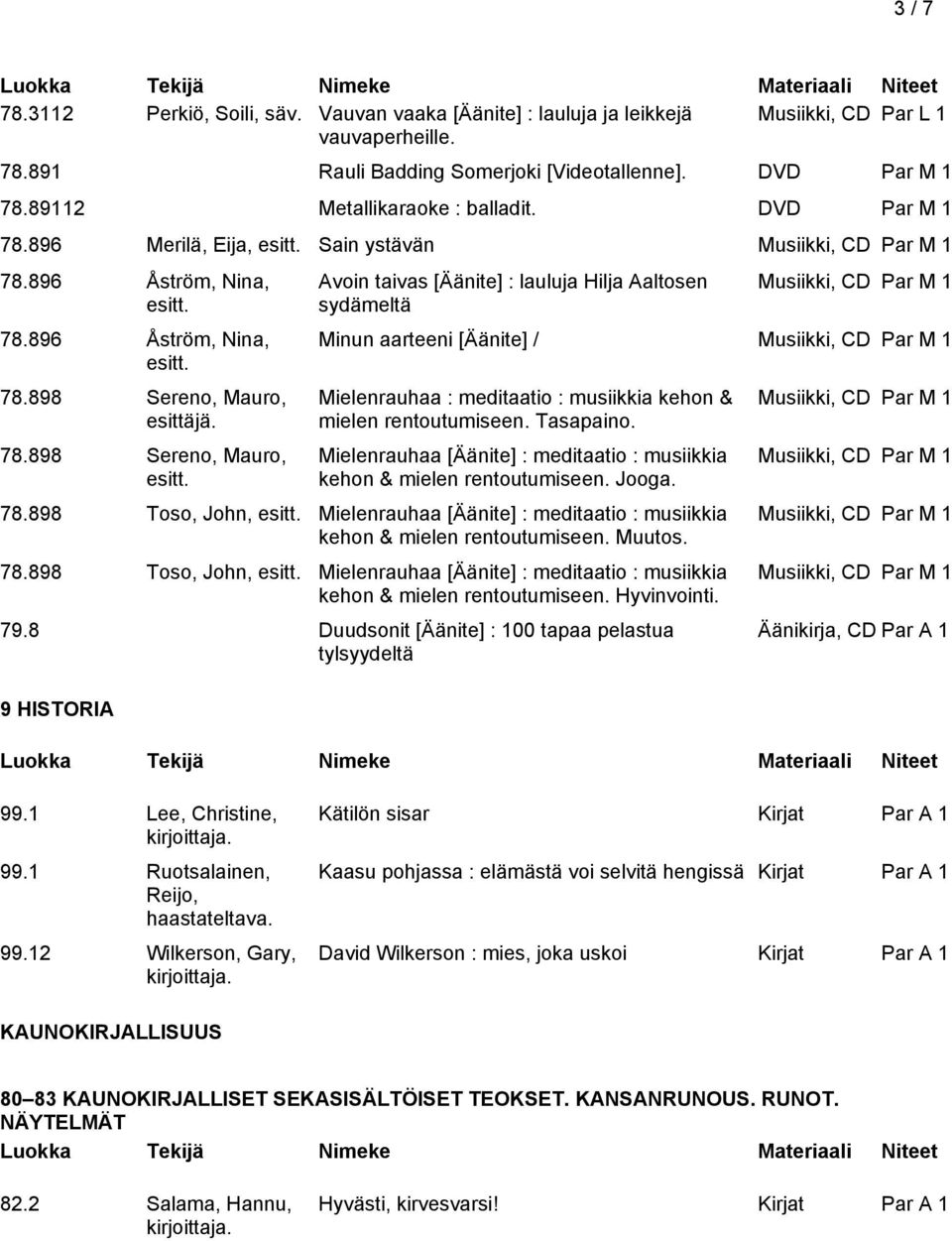 jä. 78.898 Sereno, Mauro, esitt. Avoin taivas [Äänite] : lauluja Hilja Aaltosen sydämeltä Minun aarteeni [Äänite] / Mielenrauhaa : meditaatio : musiikkia kehon & mielen rentoutumiseen. Tasapaino.